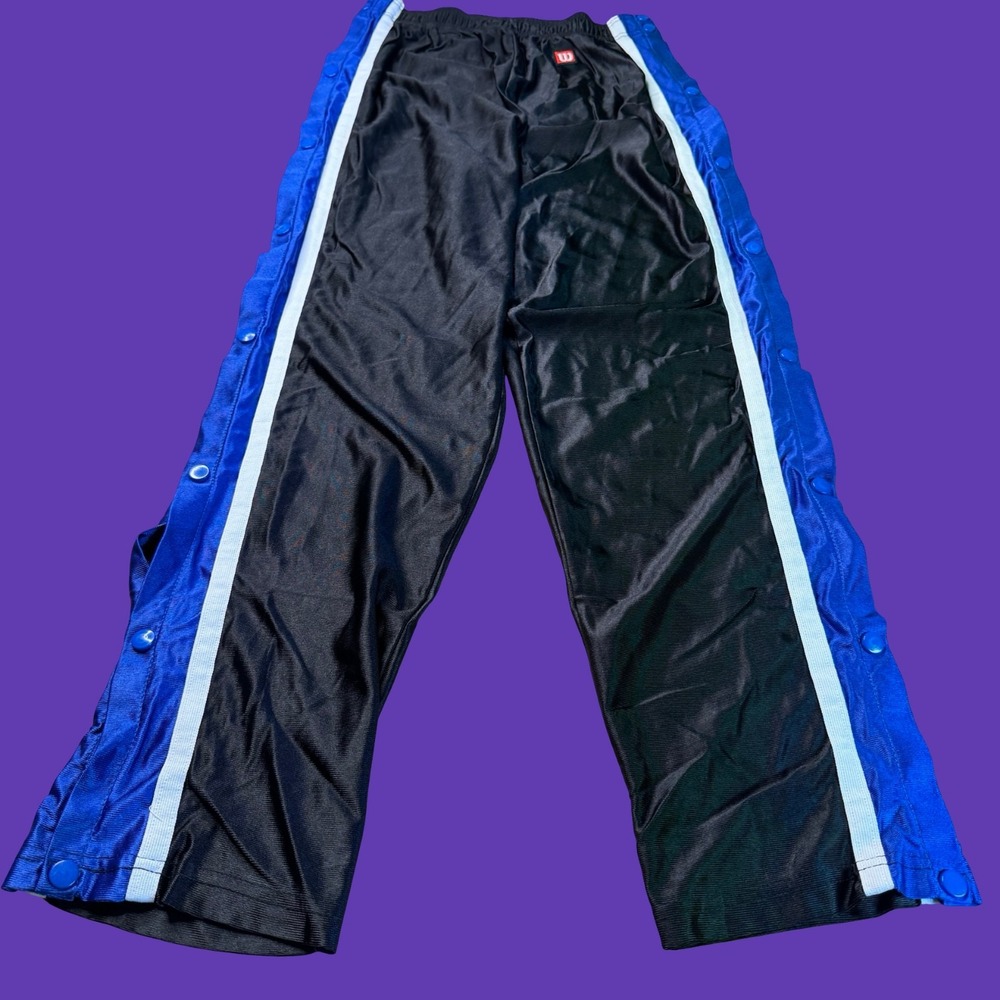 Wilson Tearaway Pants 34 Black Blue White Snap Side Basketball Warm Up USA